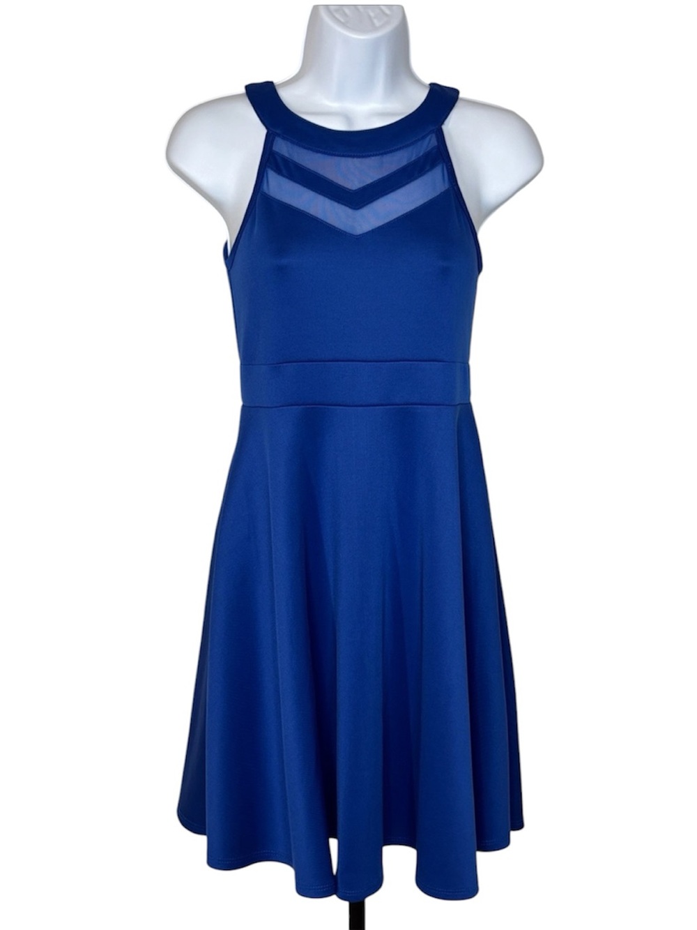Nickie Lew Sleeveless Blue Mesh Yoke Fit & Flare Mini Skater Dress